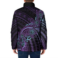 Teal Purple Polynesia Plumeria Tattoo Padded Jacket