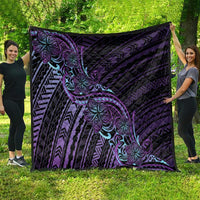 Teal Purple Polynesia Plumeria Tattoo Quilt