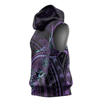 Teal Purple Polynesia Plumeria Tattoo Sleeveless Hoodie