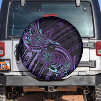 Teal Purple Polynesia Plumeria Tattoo Spare Tire Cover