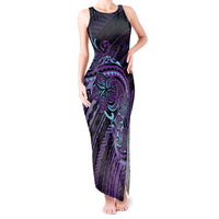 Teal Purple Polynesia Plumeria Tattoo Tank Maxi Dress