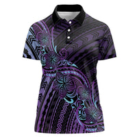 Teal Purple Polynesia Plumeria Tattoo Women Polo Shirt