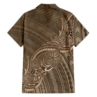 Brown Polynesia Plumeria Tattoo Family Matching Short Sleeve Bodycon Dress and Hawaiian Shirt LT14 - Polynesian Pride