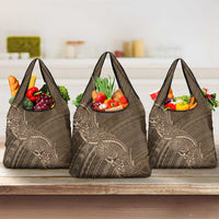 Brown Polynesia Plumeria Tattoo Grocery Bag