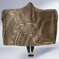 Brown Polynesia Plumeria Tattoo Hooded Blanket