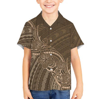 Brown Polynesia Plumeria Tattoo Kid Hawaiian Shirt