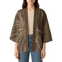 Brown Polynesia Plumeria Tattoo Kimono