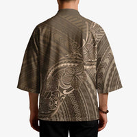 Brown Polynesia Plumeria Tattoo Kimono