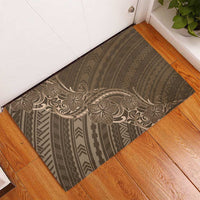 Brown Polynesia Plumeria Tattoo Rubber Doormat