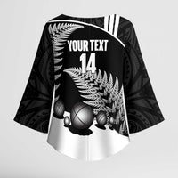 Custom New Zealand Silver Fern Petanque Kimono Sleeve Blouse Aotearoa Maori Pattern