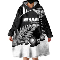 Custom New Zealand Silver Fern Petanque Wearable Blanket Hoodie Aotearoa Maori Pattern