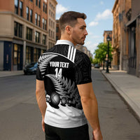 Custom New Zealand Silver Fern Petanque Zipper Polo Shirt Aotearoa Maori Pattern