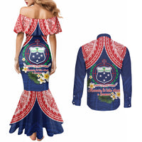 Samoan Independence Day Couples Matching Mermaid Dress and Long Sleeve Button Shirt Manuia Le Tutoatasi O Samoa