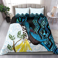 New Zealand Silver Fern Tui Bird Bedding Set Maori Kowhai Paua Shell Taniko Motifs