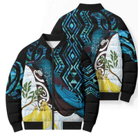 New Zealand Silver Fern Tui Bird Bomber Puffer Jacket Maori Kowhai Paua Shell Taniko Motifs - Polynesian Pride