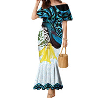 New Zealand Silver Fern Tui Bird Family Matching Mermaid Dress and Hawaiian Shirt Maori Kowhai Paua Shell Taniko Motifs