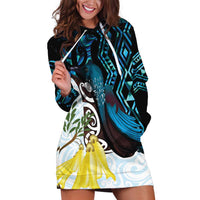 New Zealand Silver Fern Tui Bird Hoodie Dress Maori Kowhai Paua Shell Taniko Motifs LT14 Turquoise - Polynesian Pride