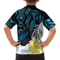 New Zealand Silver Fern Tui Bird Kid Hawaiian Shirt Maori Kowhai Paua Shell Taniko Motifs LT14 - Polynesian Pride
