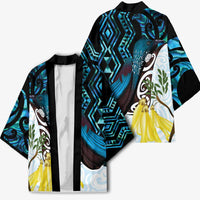 New Zealand Silver Fern Tui Bird Kimono Maori Kowhai Paua Shell Taniko Motifs - Polynesian Pride