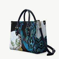 New Zealand Silver Fern Tui Bird Leather Bag Maori Kowhai Paua Shell Taniko Motifs LT14 Turquoise - Polynesian Pride