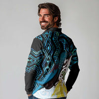 New Zealand Silver Fern Tui Bird Long Sleeve Polo Shirt Maori Kowhai Paua Shell Taniko Motifs
