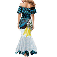 New Zealand Silver Fern Tui Bird Mermaid Dress Maori Kowhai Paua Shell Taniko Motifs