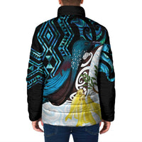 New Zealand Silver Fern Tui Bird Padded Jacket Maori Kowhai Paua Shell Taniko Motifs - Polynesian Pride