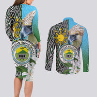 Cotabato Philippines Province Couples Matching Long Sleeve Bodycon Dress and Long Sleeve Button Shirt Filipino Eagle Sampaguita Tinalak Pattern