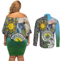 Cotabato Philippines Province Couples Matching Off Shoulder Short Dress and Long Sleeve Button Shirt Filipino Eagle Sampaguita Tinalak Pattern