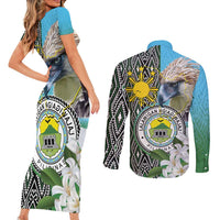 Cotabato Philippines Province Couples Matching Short Sleeve Bodycon Dress and Long Sleeve Button Shirt Filipino Eagle Sampaguita Tinalak Pattern