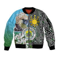 Cotabato Philippines Province Sleeve Zip Bomber Jacket Filipino Eagle Sampaguita Tinalak Pattern