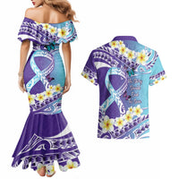 No Story Should End Too Soon Suicide Awareness Couples Matching Mermaid Dress and Hawaiian Shirt Purple And Teal Polynesian Ribbon LT14 - Polynesian Pride