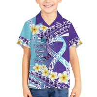 No Story Should End Too Soon Suicide Awareness Family Matching Off Shoulder Short Dress and Hawaiian Shirt Purple And Teal Polynesian Ribbon