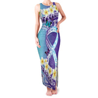 No Story Should End Too Soon Suicide Awareness Family Matching Tank Maxi Dress and Hawaiian Shirt Purple And Teal Polynesian Ribbon