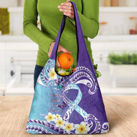 No Story Should End Too Soon Suicide Awareness Grocery Bag Purple And Teal Polynesian Ribbon