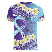 No Story Should End Too Soon Suicide Awareness Women V-Neck T-Shirt Purple And Teal Polynesian Ribbon