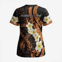 Liver Cancer Awareness Month Scrub Top Awareness Is Key Orange Polynesian Ribbon - Polynesian Pride