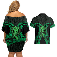 ADHD Awareness Month You Matter Couples Matching Off Shoulder Short Dress and Hawaiian Shirt Green Polynesian Ribbon LT14 - Polynesian Pride