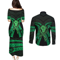 ADHD Awareness Month You Matter Couples Matching Puletasi and Long Sleeve Button Shirt Green Polynesian Ribbon