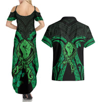 ADHD Awareness Month You Matter Couples Matching Summer Maxi Dress and Hawaiian Shirt Green Polynesian Ribbon LT14 - Polynesian Pride