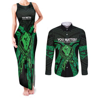 ADHD Awareness Month You Matter Couples Matching Tank Maxi Dress and Long Sleeve Button Shirt Green Polynesian Ribbon