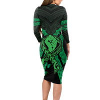 ADHD Awareness Month You Matter Long Sleeve Bodycon Dress Green Polynesian Ribbon