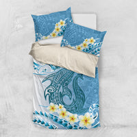 Blue Hawaii Shark Tattoo Bedding Set Frangipani With Polynesian Pastel Version