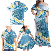 Blue Hawaii Shark Tattoo Family Matching Off Shoulder Maxi Dress and Hawaiian Shirt Frangipani With Polynesian Pastel Version LT14 - Polynesian Pride