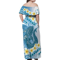 Blue Hawaii Shark Tattoo Family Matching Off Shoulder Maxi Dress and Hawaiian Shirt Frangipani With Polynesian Pastel Version LT14 - Polynesian Pride