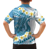 Blue Hawaii Shark Tattoo Family Matching Puletasi and Hawaiian Shirt Frangipani With Polynesian Pastel Version