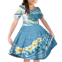 Blue Hawaii Shark Tattoo Family Matching Short Sleeve Bodycon Dress and Hawaiian Shirt Frangipani With Polynesian Pastel Version LT14 Daughter's Dress Blue - Polynesian Pride