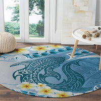 Blue Hawaii Shark Tattoo Round Carpet Frangipani With Polynesian Pastel Version