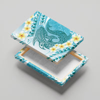 Turquoise Hawaii Shark Tattoo Canvas Wall Art Frangipani With Polynesian Pastel Version