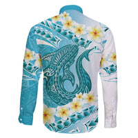 Turquoise Hawaii Shark Tattoo Family Matching Tank Maxi Dress and Hawaiian Shirt Frangipani With Polynesian Pastel Version